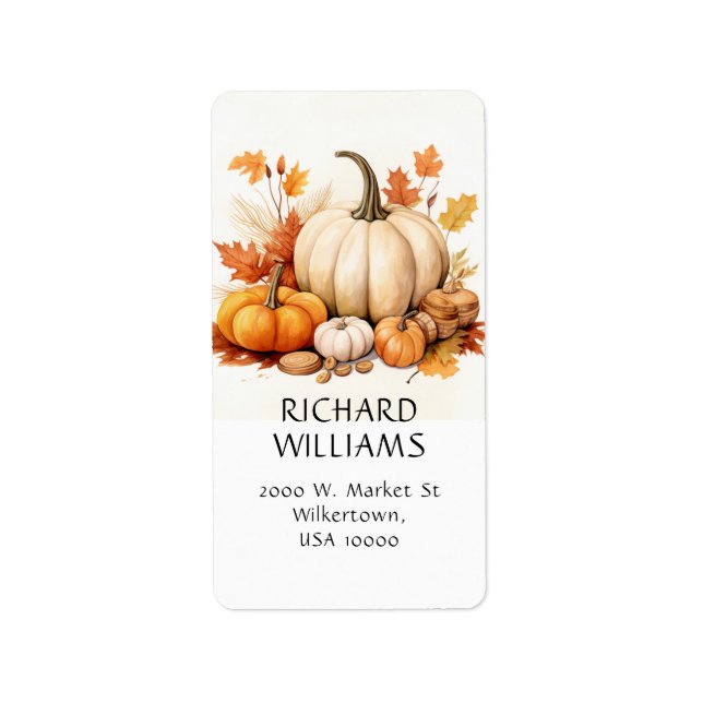 Orange och vit Pumpkin Fall Theme Adress Adressetikett (Framsidan)