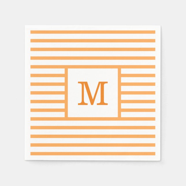 Orange och vit Rand Anpassningsbar Monogram Pappersservett (Framsidan)