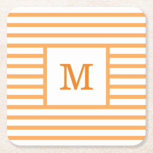 Orange och vit Rand Anpassningsbar Monogram Underlägg Papper Kvadrat