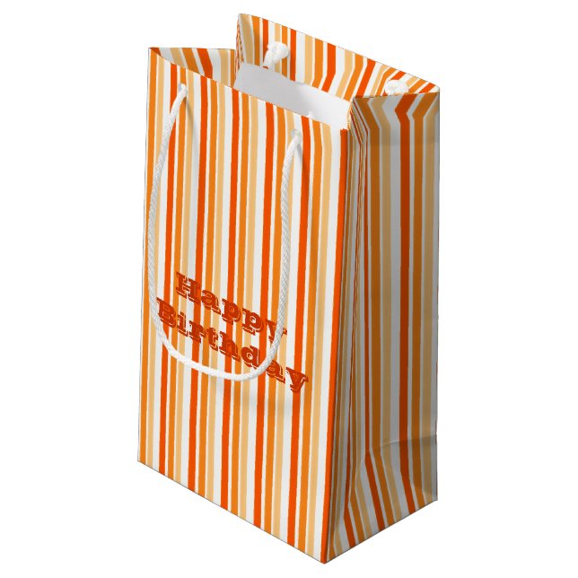 Orange och vit Rand liten Papper gift-Bag (Baksidan Vinklad)