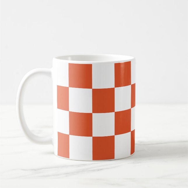 Orange och Vit schaktbord Mönster Kaffemugg (Vänster)
