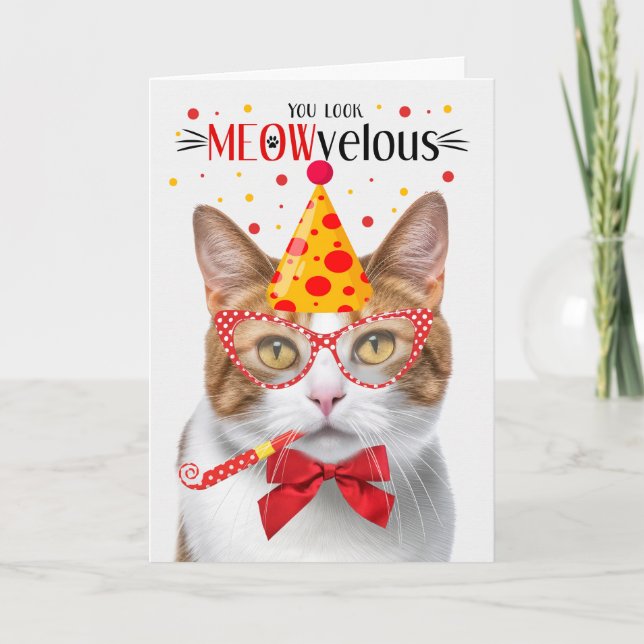 Orange och vit Tabby katt MEOWvelous Birthday Kort (Framsida)