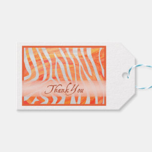 Orange och vit Zebra mönstrad Tack Presentetikett