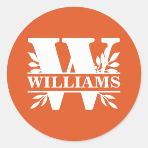 Orange och vita blad delad monogram W Runt Klistermärke