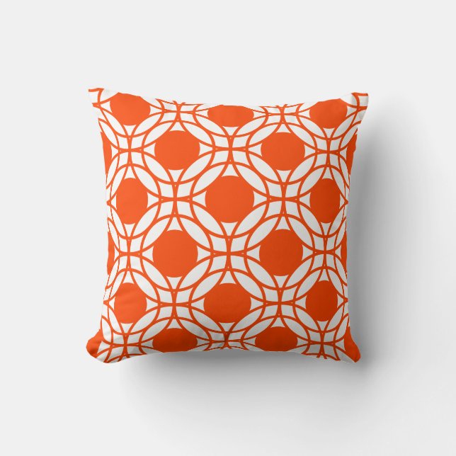 Orange och vita cirklar Geometric Mönster Kudde (Framsida)