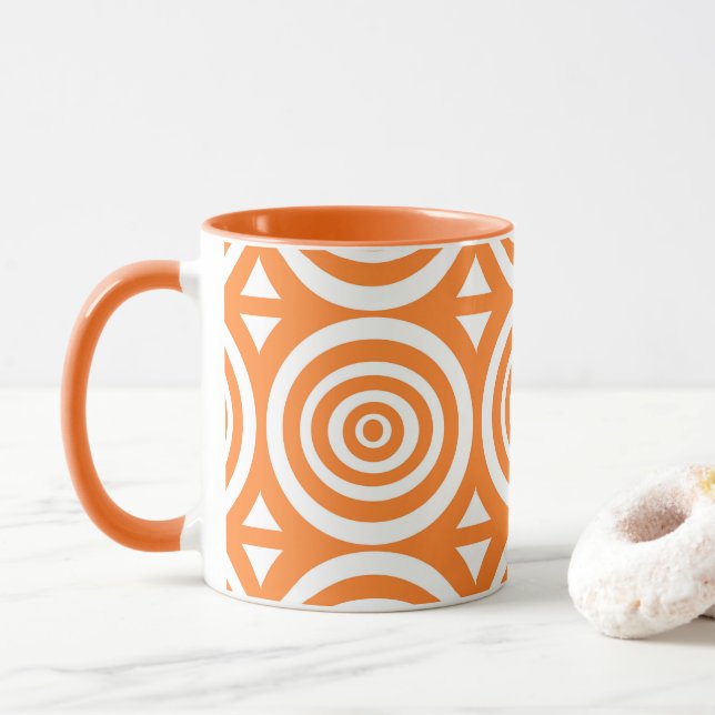 Orange och Vita Kaffe Mugg med Abstrakt Mönster (Med munk)