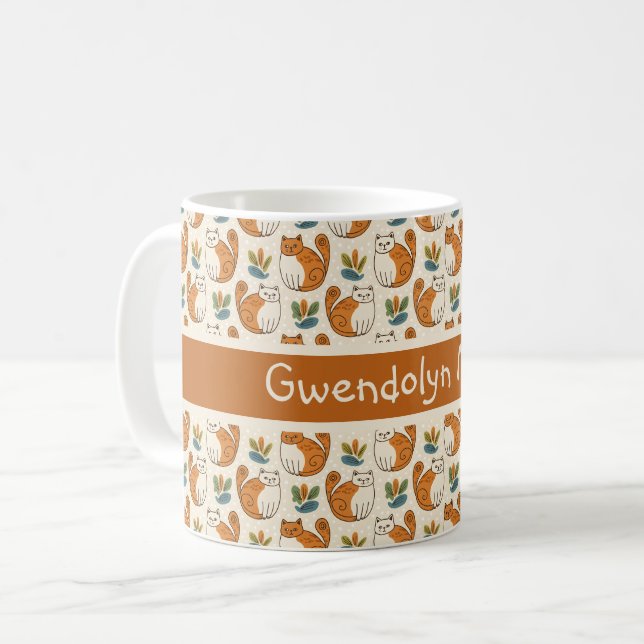 Orange och vita katter Naiv konststil Färgblock Kaffemugg (Framsida vänster)