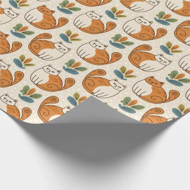 Orange och vita katter Naiv konststil Presentpapper (Hörn)