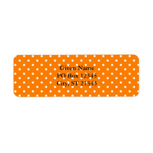 Orange och vita prickar returadress etikett