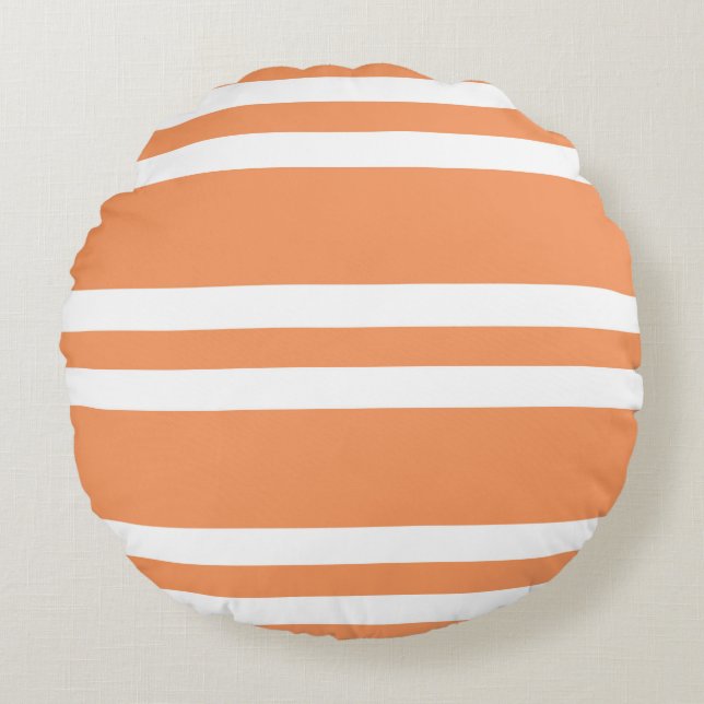Orange och Vita Rand Rund Kudde (Framsidan)