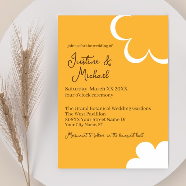 Orange och vita retroblommor bröllop inbjudningar (Skapare uppladdad)