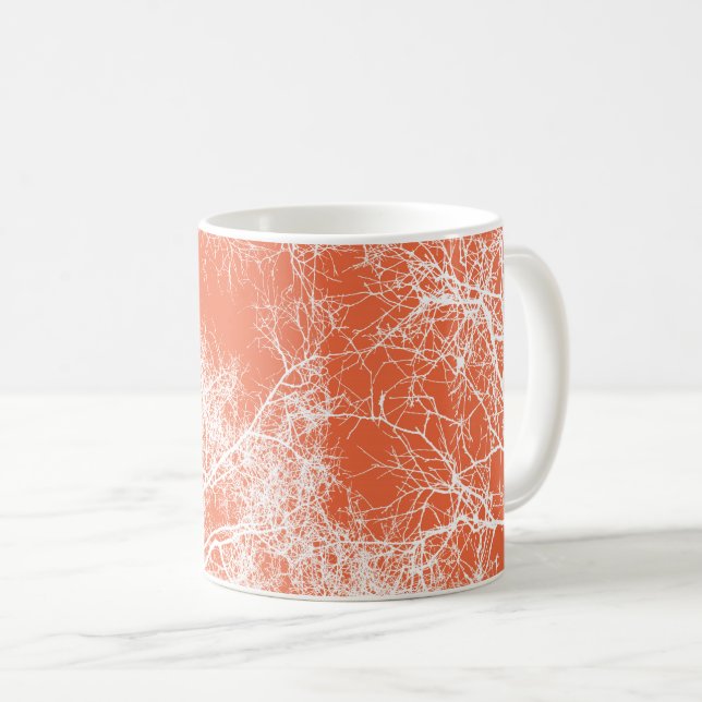 Orange och vita silhuettträd kaffemugg (Framsida höger)