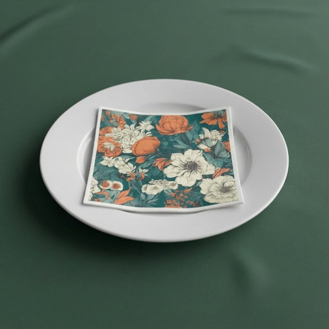 Orange och vita sommarblommor servetter (Orange and white summer flowers Napkins.)