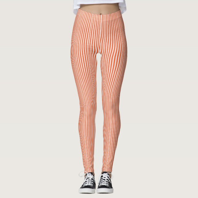 orange och vita stripe- och krackade baljväxter leggings (Framsida)
