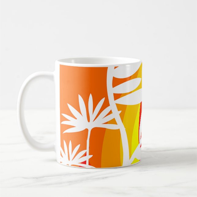 Orange och vitt botaniskt kaffemugg (Vänster)
