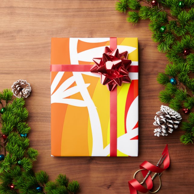 Orange och vitt botaniskt presentpapper (Julgåva)