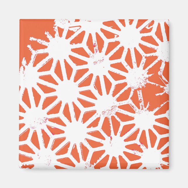 Orange och vitt geometriskt mönster magnet (Framsidan)