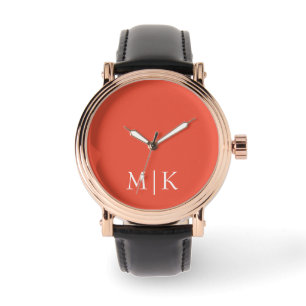 Orange och vitt Modern Monogram Armbandsur