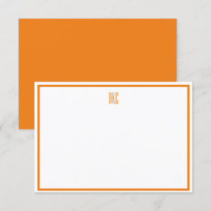 Orange och vitt monogrammat platt anteckningskort inbjudningar
