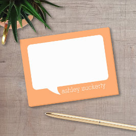 Orange och vitt pratbubbla Personlig Namn Post-it Block