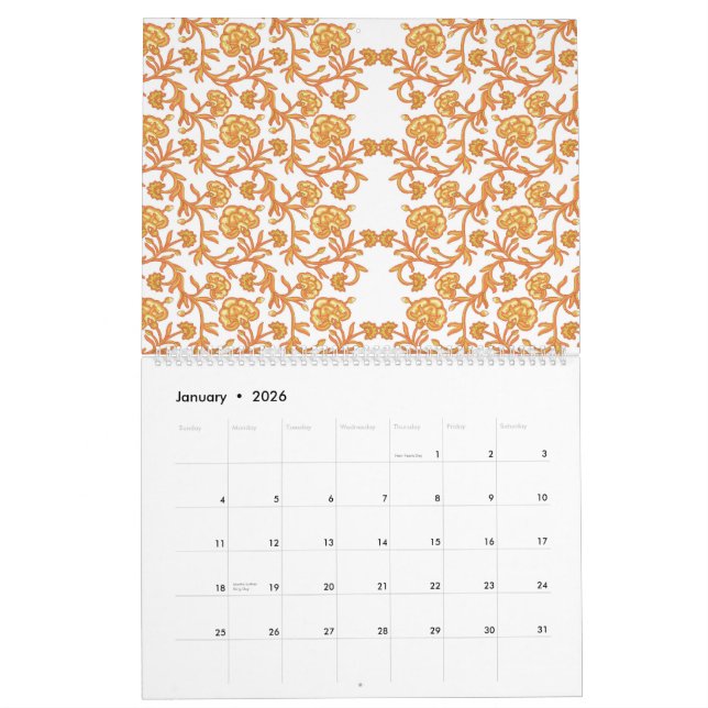 orange och vitt tapet med blommigt kalender (Jan 2026)