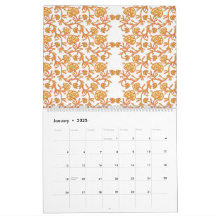 orange och vitt tapet med blommigt kalender