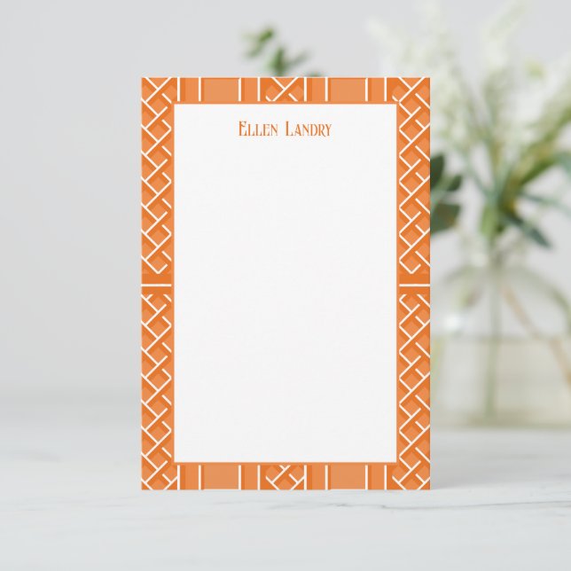 Orange och White Chinoiserie Bamboo Mönster Tack Kort (Stående Fram)