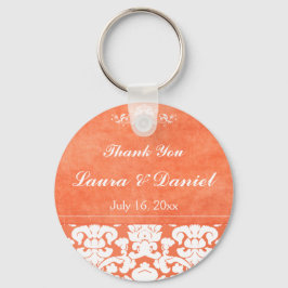 Orange- och White Damask Wedding Favor Nyckelring