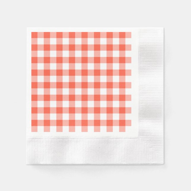 Orange och White Gingham Check Mönster Pappersservett (Framsidan)