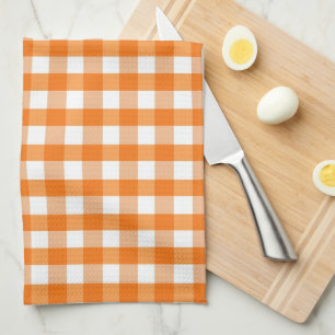 Orange och White Gingham Checkered Halloween Kökshandduk