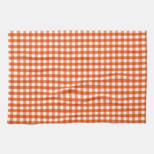Orange och White Gingham Mönster Kökshandduk