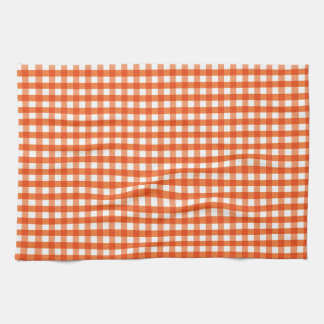 Orange och White Gingham Mönster Kökshandduk