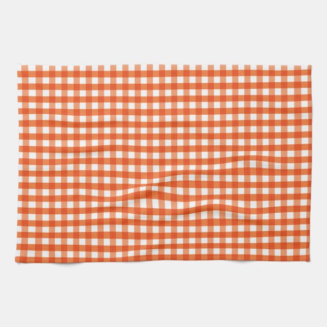 Orange och White Gingham Mönster Kökshandduk (Horisontell)