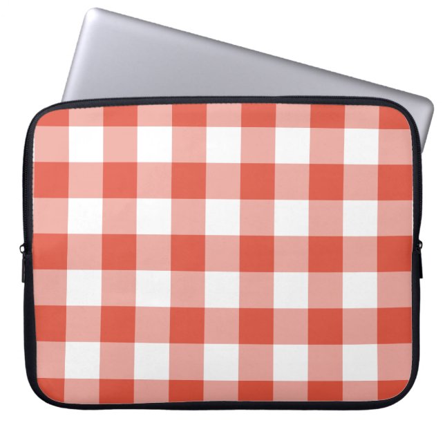 Orange och White Gingham Mönster Laptop Sleeve (Framsidan)