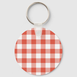 Orange och White Gingham Mönster Nyckelring