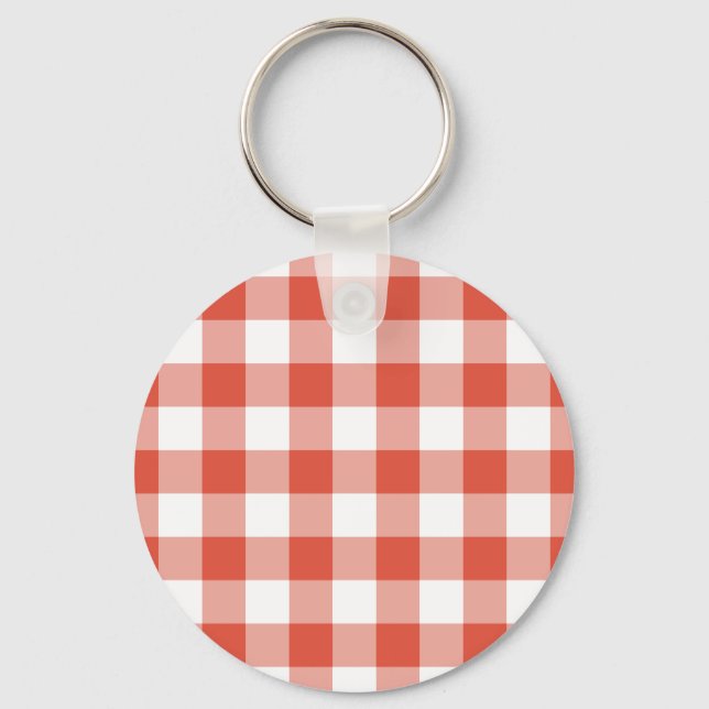 Orange och White Gingham Mönster Nyckelring (Framsida)