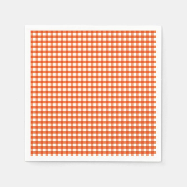 Orange och White Gingham Mönster Pappersservett (Framsidan)