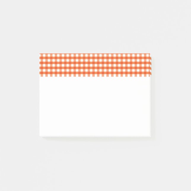 Orange och White Gingham Mönster Post-it Block (Framsida)