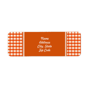 Orange och White Gingham Mönster Returadress Etikett