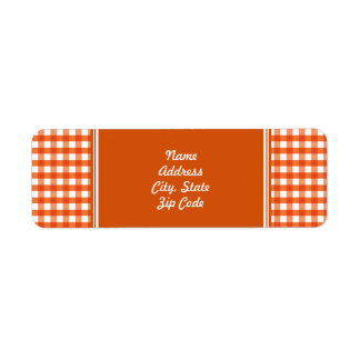 Orange och White Gingham Mönster Returadress Etikett