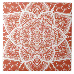Orange och White Mandala - Loergann i Terracotta Kakelplatta