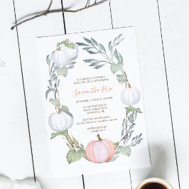Orange och WHITE PUMPKIN Greenery BABY Shower Inbjudningar