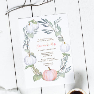 Orange och WHITE PUMPKIN Greenery BABY Shower Inbjudningar