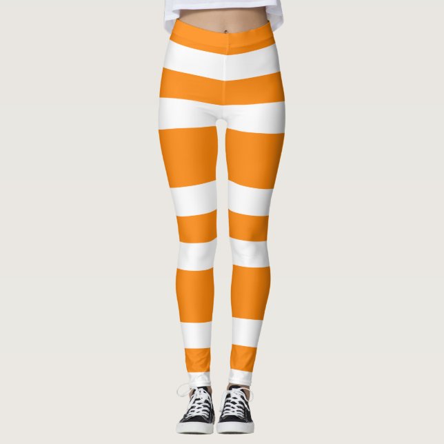 Orange och White Rand Mönster Halloween Leggings (Framsida)