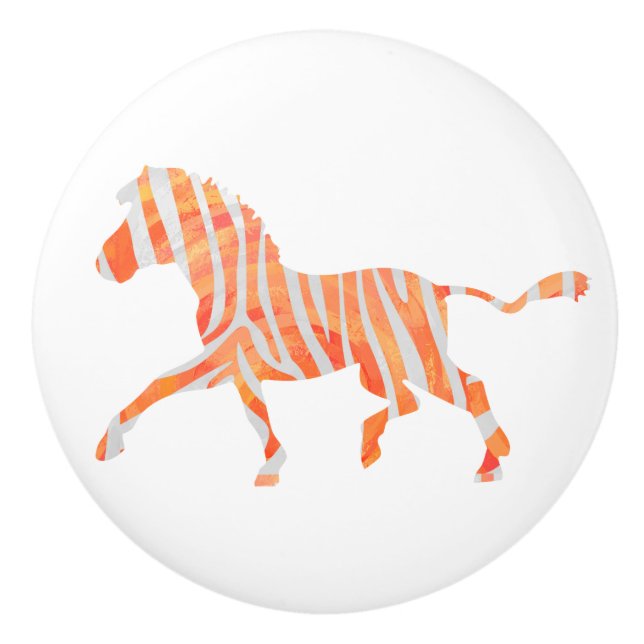 Orange och White Zebra Silhouette Knopp (Framsidan)