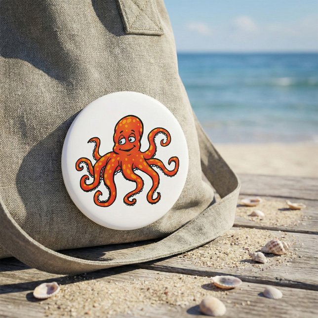 Orange Octopus Cartoon Ocean Sea Creature Knapp (Skapare uppladdad)
