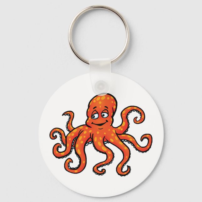 Orange Octopus Cartoon Ocean Sea Creature Nyckelring (Framsida)