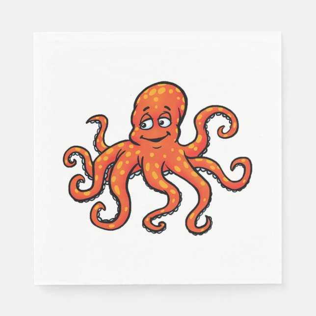 Orange Octopus Cartoon Ocean Sea Creature Pappersservett (Framsidan)