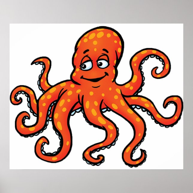 Orange Octopus Cartoon Ocean Sea Creature Poster (Framsidan)