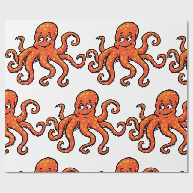 Orange Octopus Cartoon Ocean Sea Creature Presentpapper (Platt)